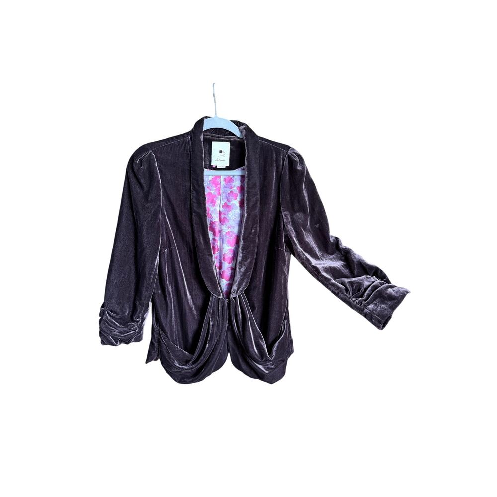 Elevenses Anthropologie aubergine brown women’s blazer jacket velvet size 10